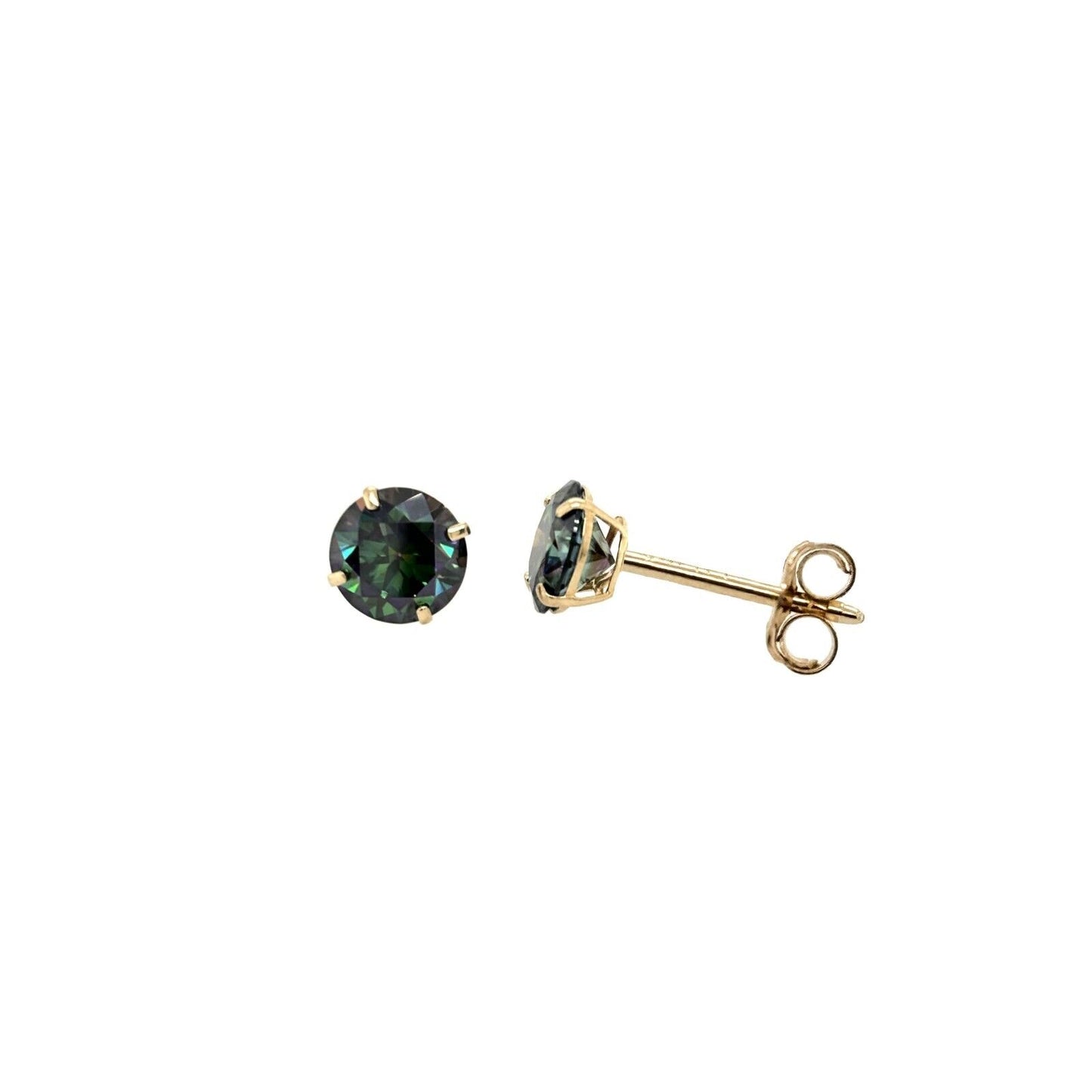 14K Gold GRA Certified D-VVS1 Rainbow Green Moissanite Push Back Studs Earrings