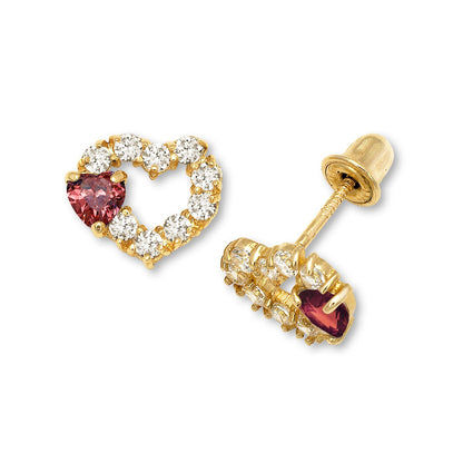 14K Yellow & White Gold Heart Shape Screw Back Earrings for Women