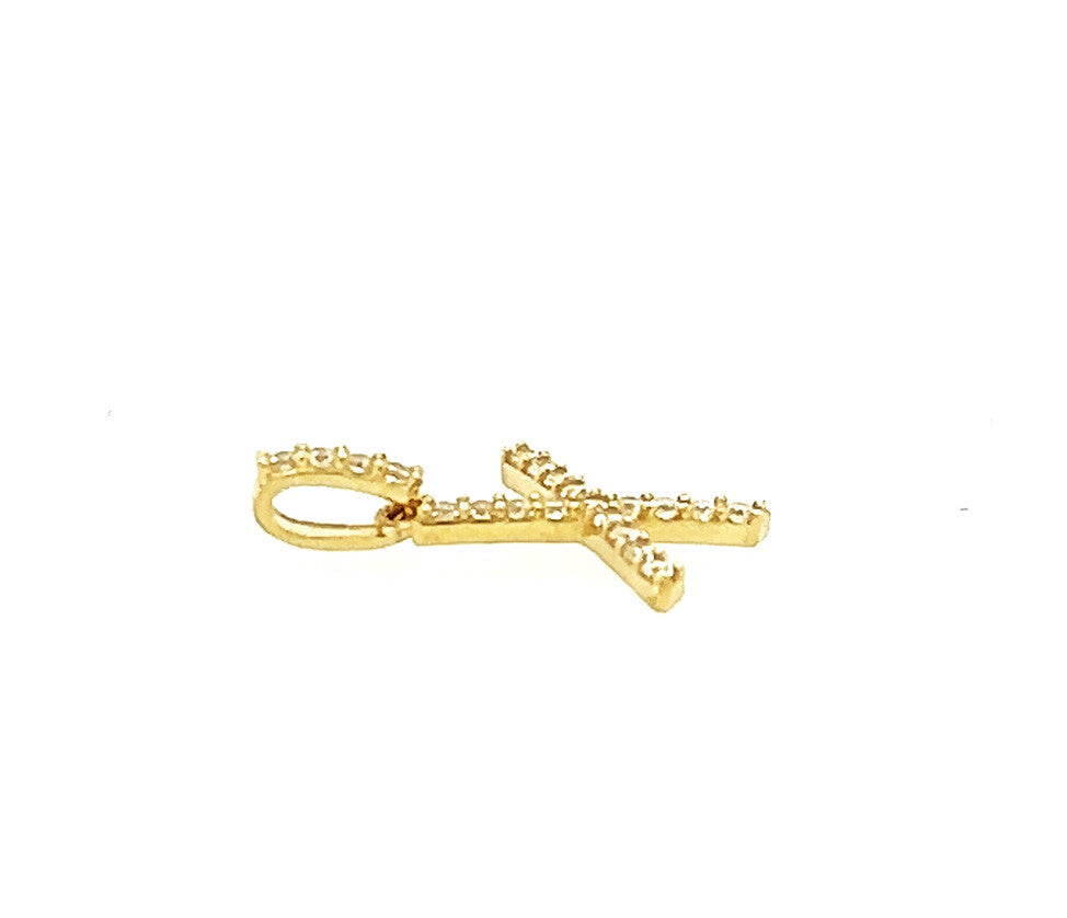 14k Yellow Gold Initial Letter CZ Pendant: Small