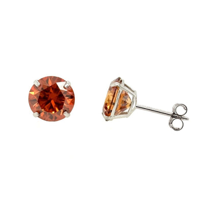 14K Gold GRA Certified D-VVS1 Round Orange Moissanite Push Back Studs Earrings