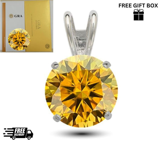 14K Gold GRA Certified D-VVS1 Round Yellow Moissanite Pendant