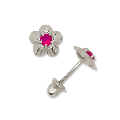 14K Yellow & White Gold Elegant CZ Flower Stud Earrings for  Girls