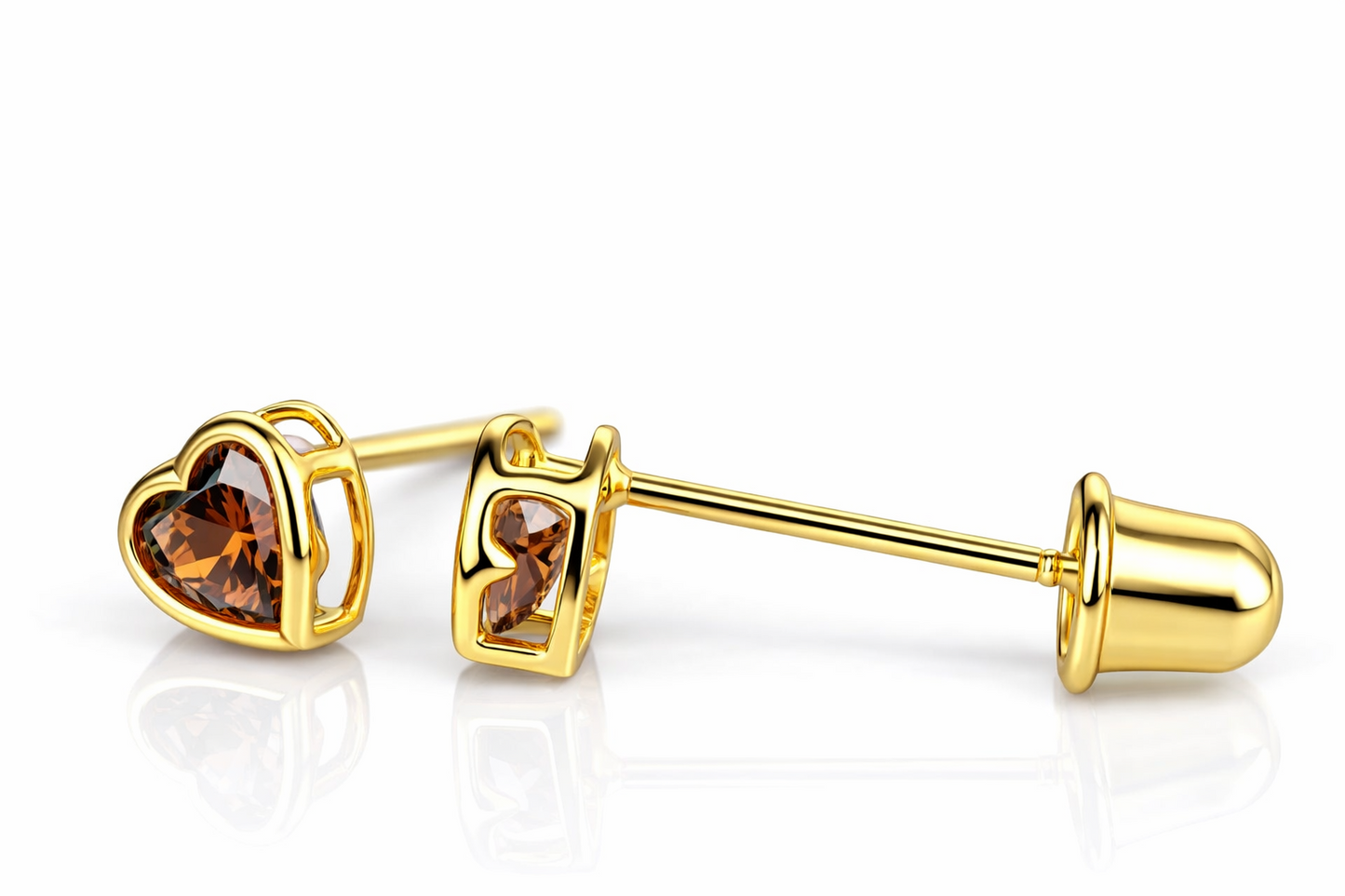 14K Yellow Gold Heart Shaped 3mm x 3mm Stud Earrings for Women
