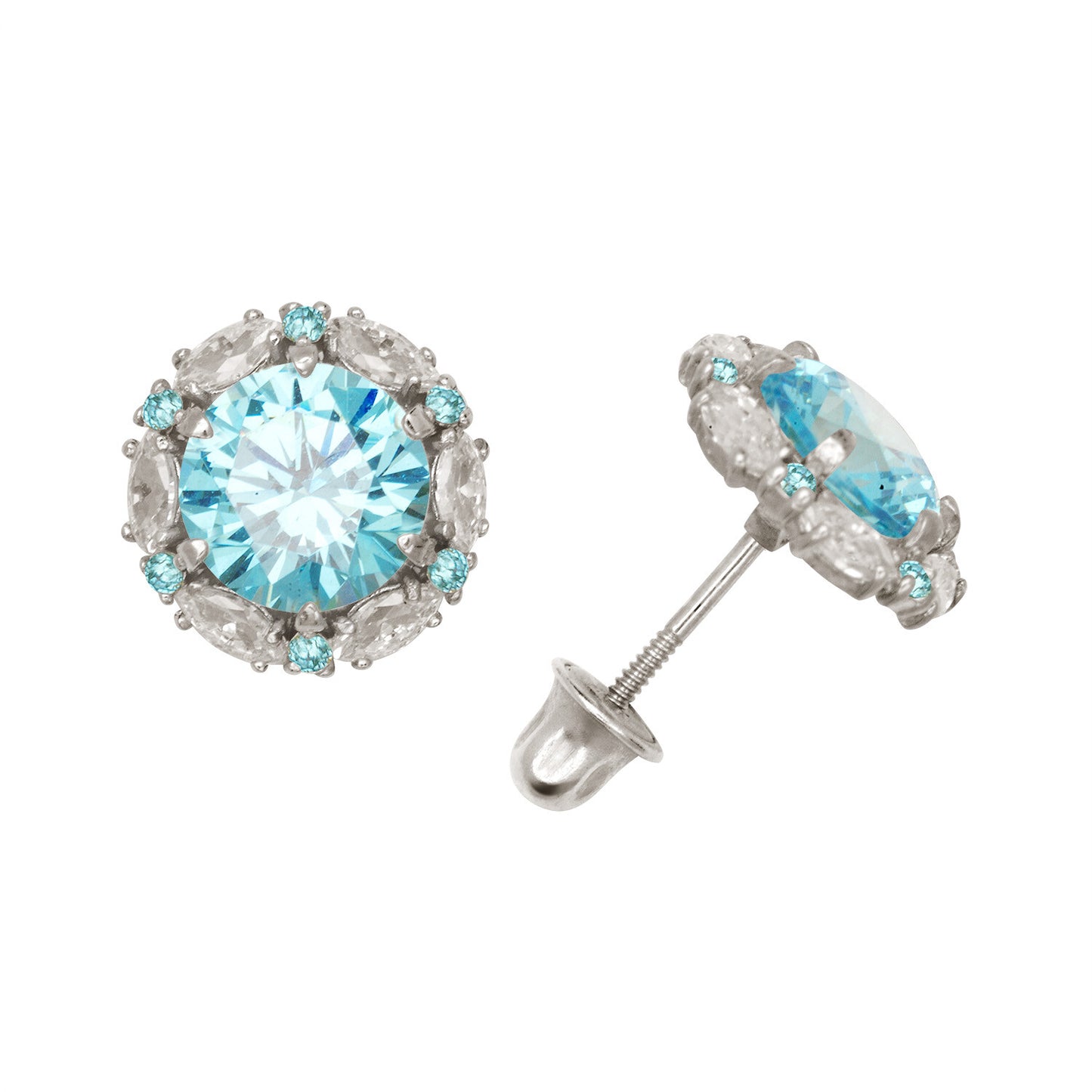 14k Yellow/White Gold Halo Marquise Stud Earrings