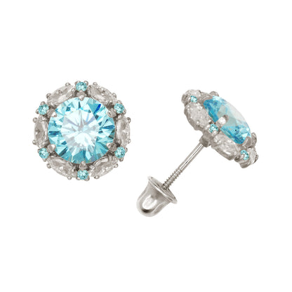 14k Yellow/White Gold Halo Marquise Stud Earrings