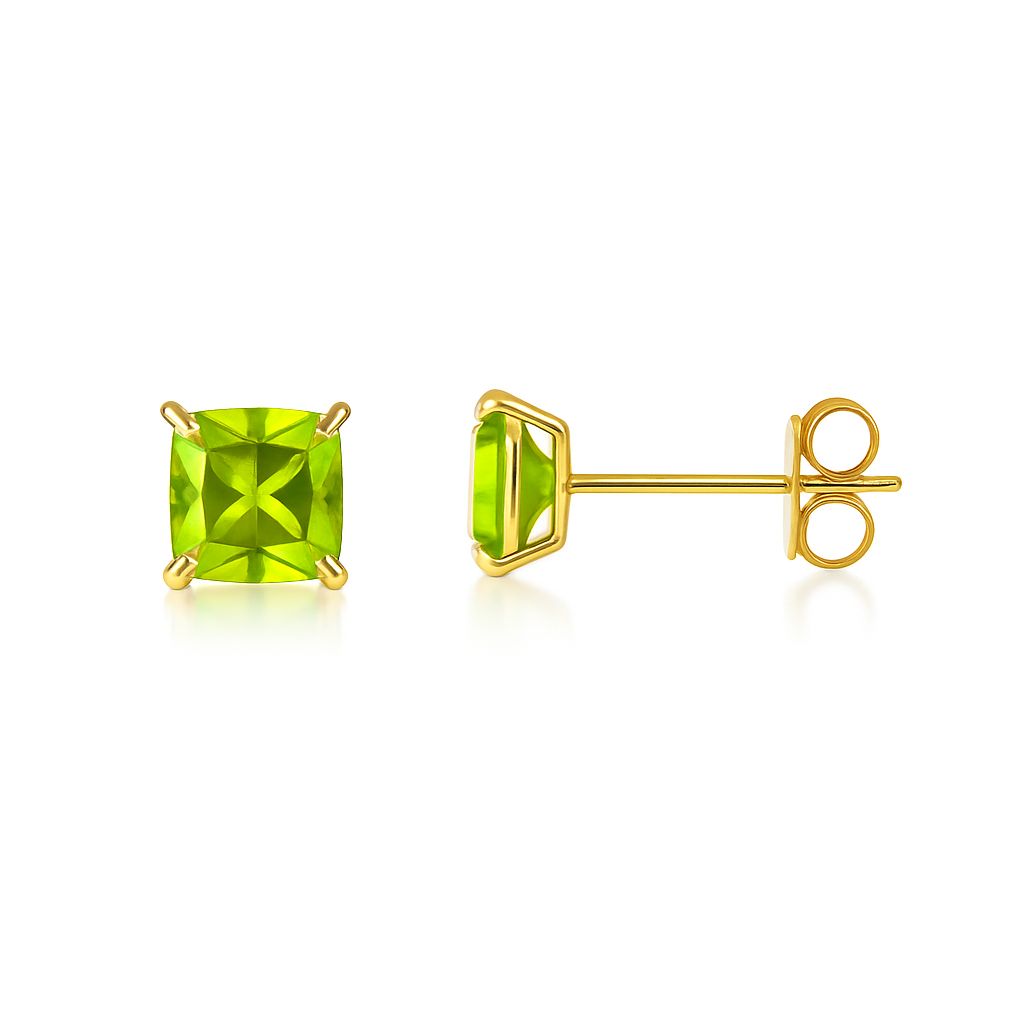 14k Yellow Gold Solid Square Princess Cut Birthstone 4MM CZ Stud Earrings