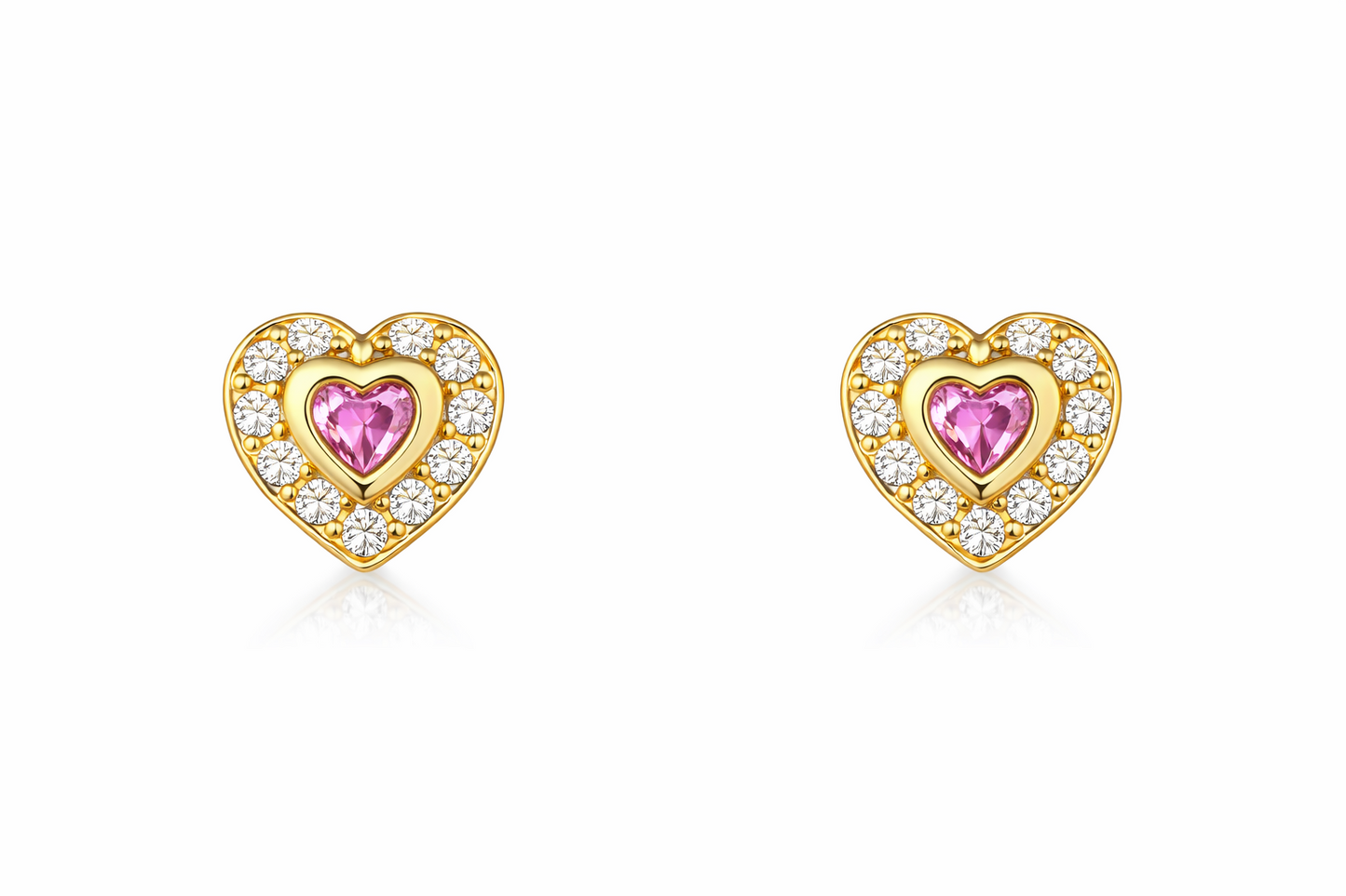 14k Solid Yellow Gold Halo Heart Stud Earrings