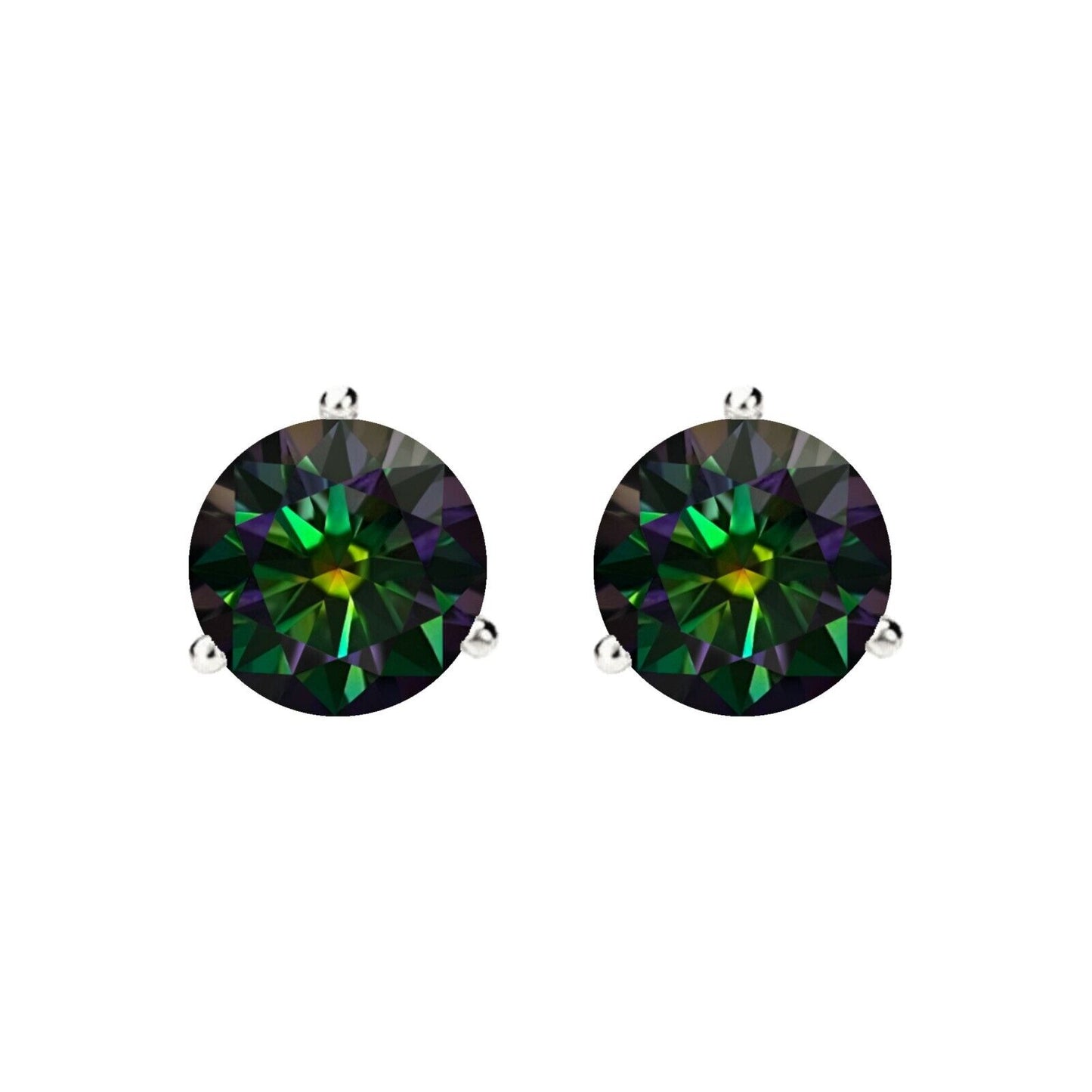 14K Gold GRA CertifiedD-VVS1 Rainbow Green Moissanite ScrewBack Stud Earrings