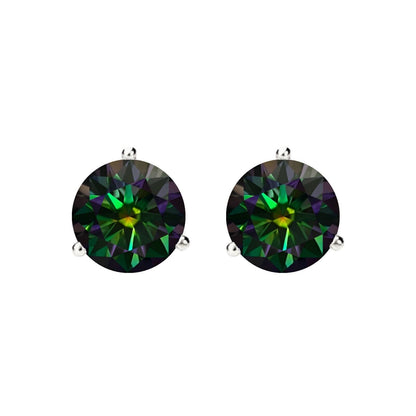 14K Gold GRA CertifiedD-VVS1 Rainbow Green Moissanite ScrewBack Stud Earrings