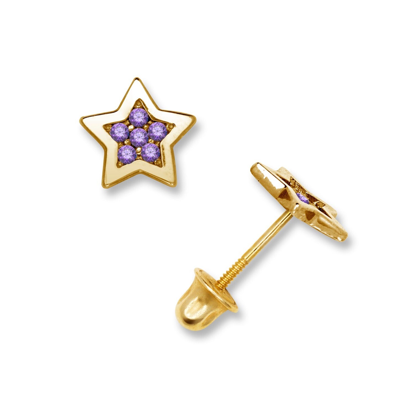 14k Yellow Gold Beautiful Star Screw Back Stud Earrings for Women