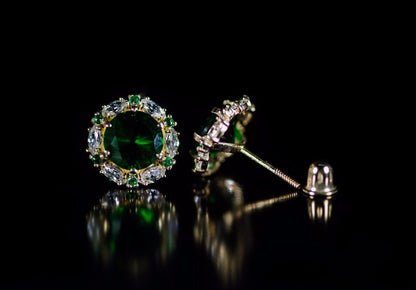 14k Yellow/White Gold Halo Marquise Stud Earrings