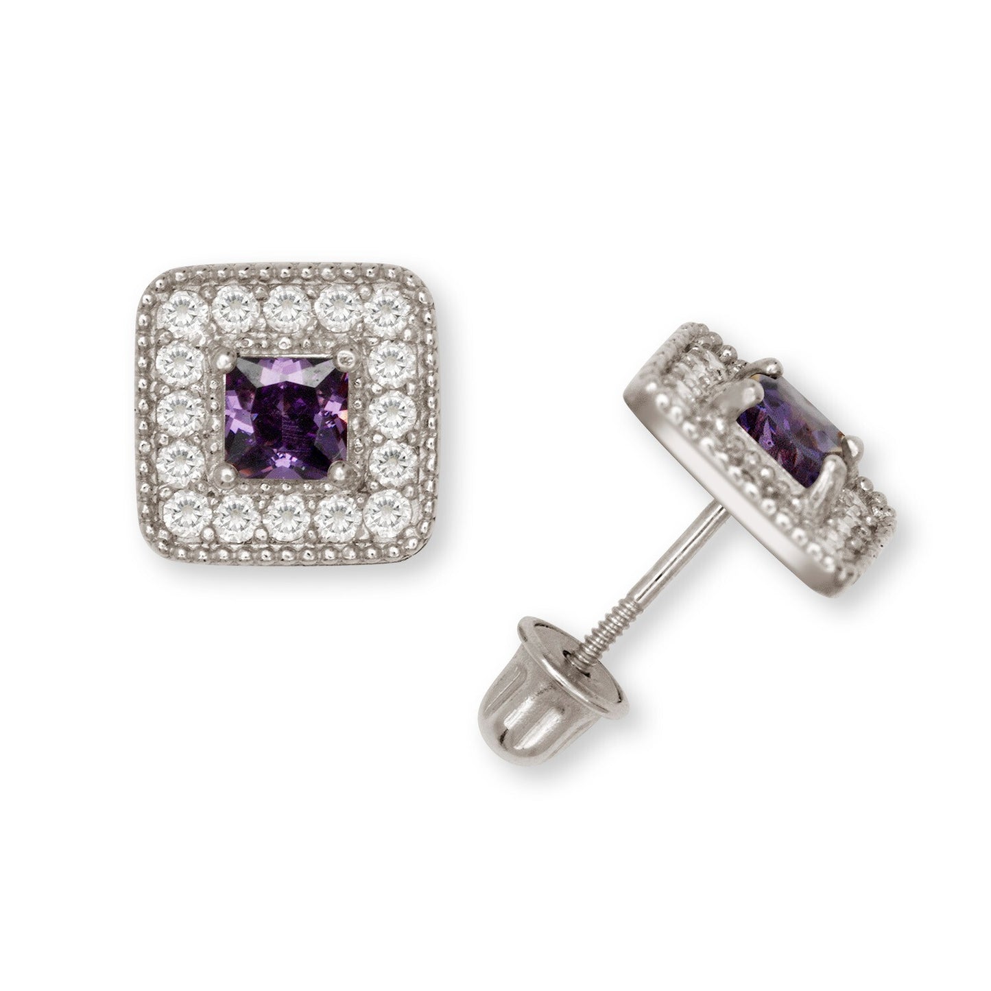 14K Yellow & White Gold Cubic Zirconia Square Fashion Earrings for Women