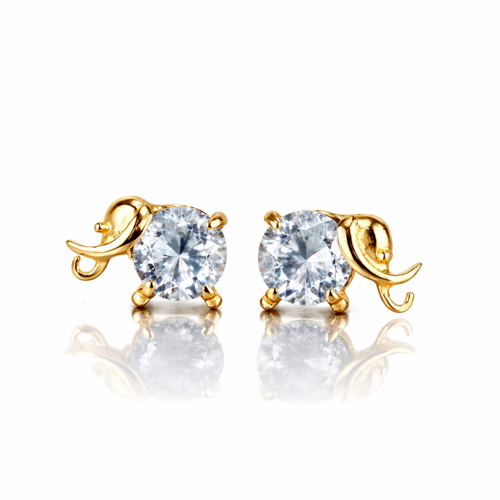 14k Yellow Gold Elephant Birthstone Screw Back Earring
