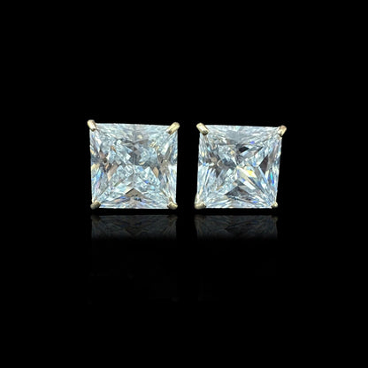 14k Heavy Basket Yellow Gold Square AAA Quality CZ Stud Earrings with Screw Back