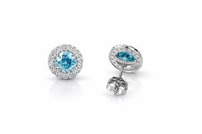 14k White Gold Cubic Zirconia Halo Round Stud Push Back Earrings