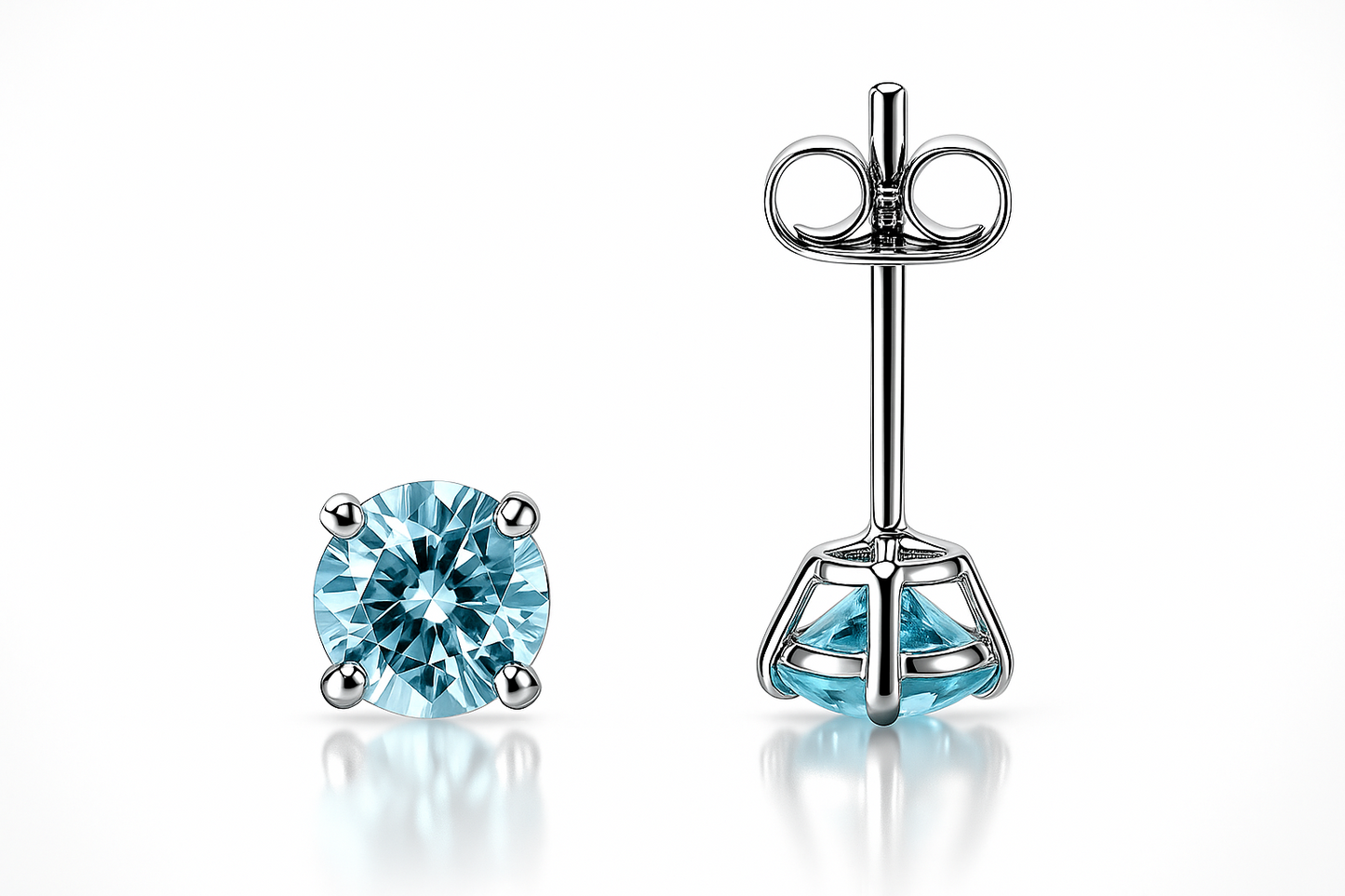 14K Solid White Gold 4mm Round Birthstone Stud Earrings with Push Back