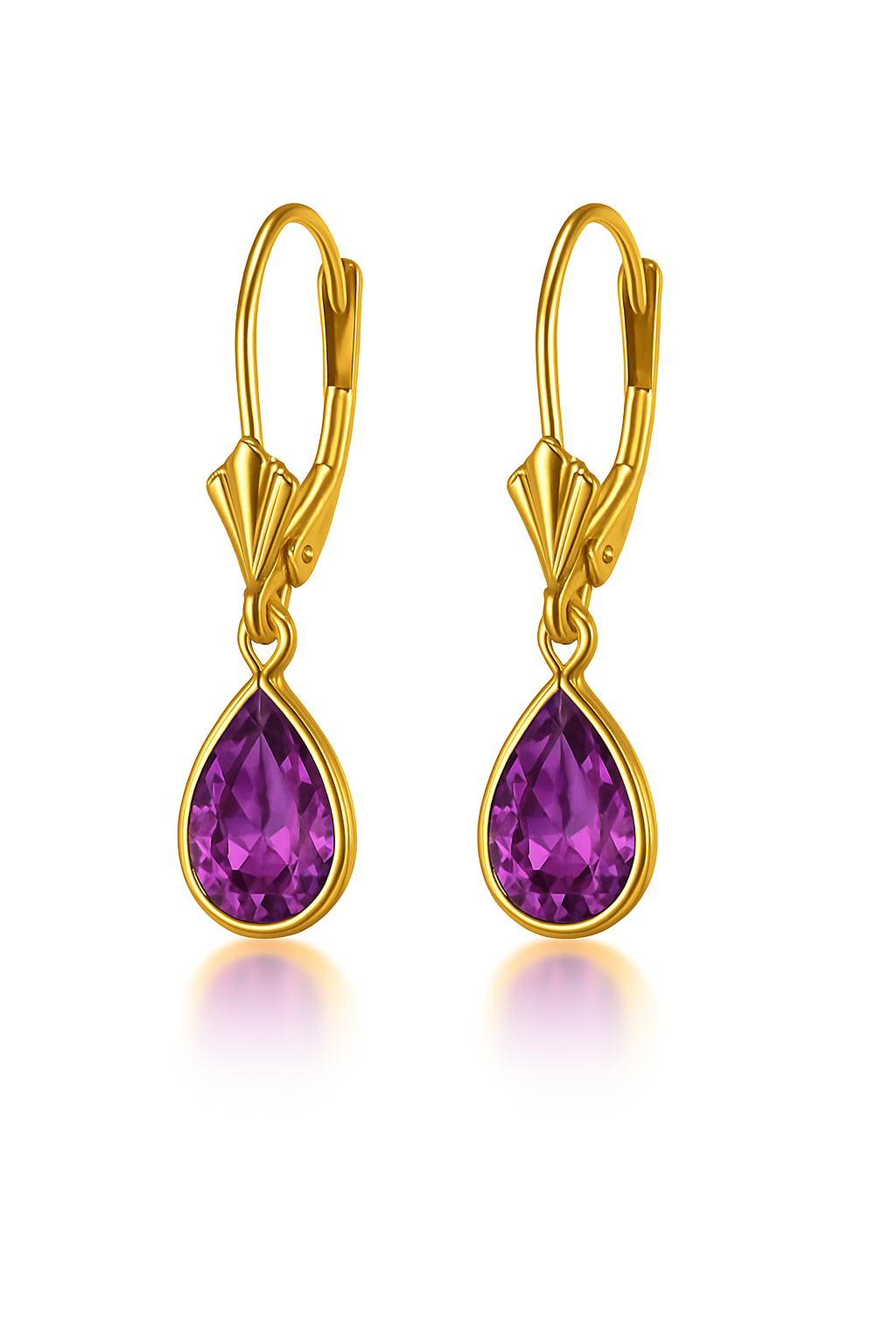 14KYellow Gold Leverback;Birthstone Tear Drop shape Dangle Earrings High Quality