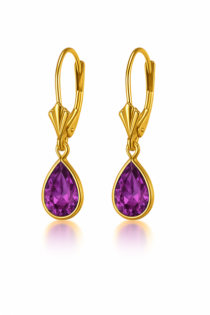 14KYellow Gold Leverback;Birthstone Tear Drop shape Dangle Earrings High Quality