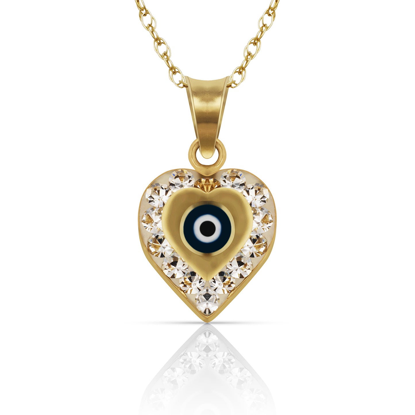 14k Yellow or White Gold CZ Heart Evil Eye Pendants
