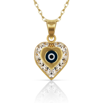 14k Yellow or White Gold CZ Heart Evil Eye Pendants