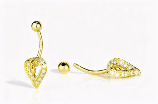 14k Yellow or White Gold Belly Button Heart Body Jewelry Piercing