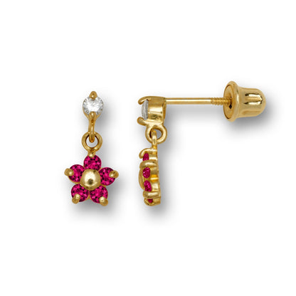 14k Yellow & White Gold Flower Dangle Stud Screw back Earrings for Girls
