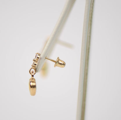 14K Solid Yellow Gold Heart Shape Enamel Dangle Screw Back Baby Earrings