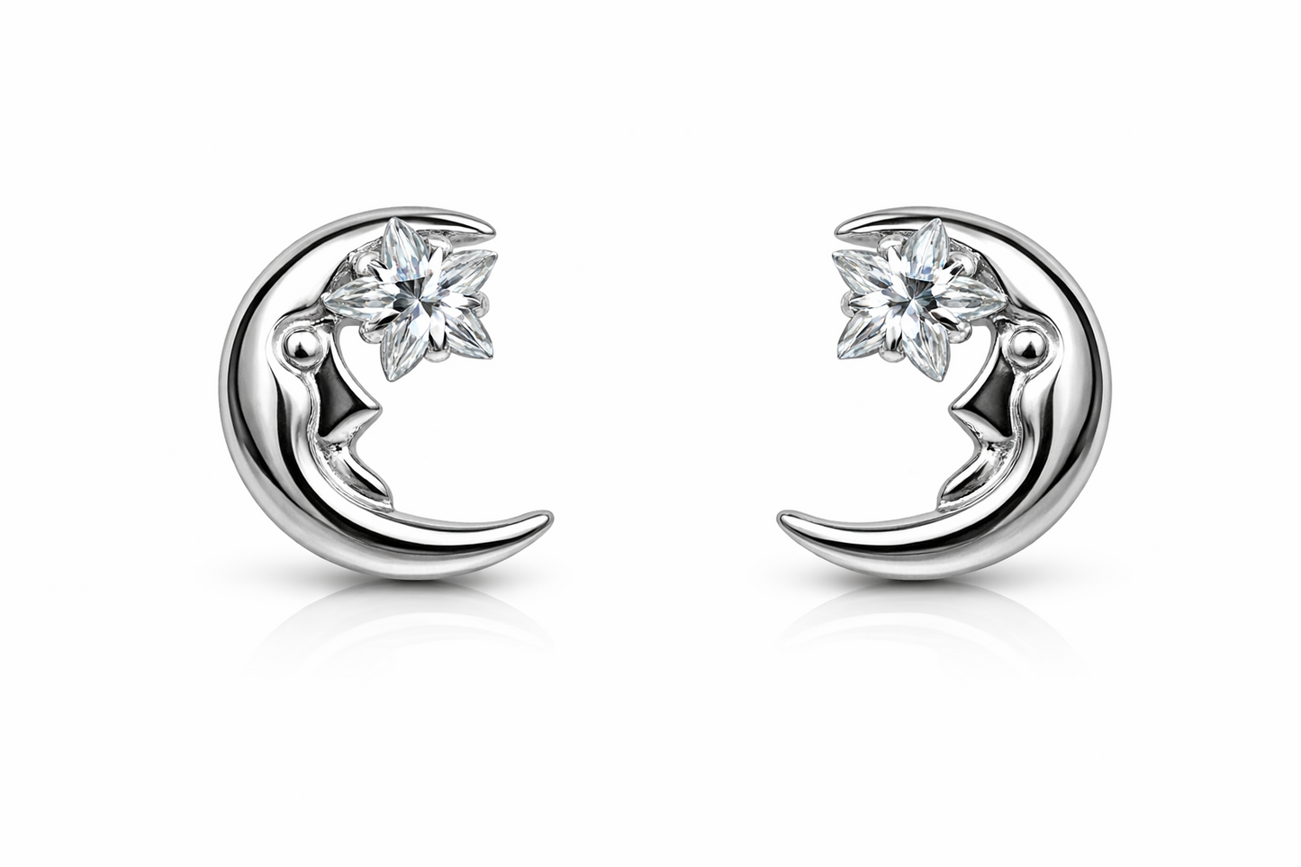 14k Yellow Gold Moon and Star Stud Earrings