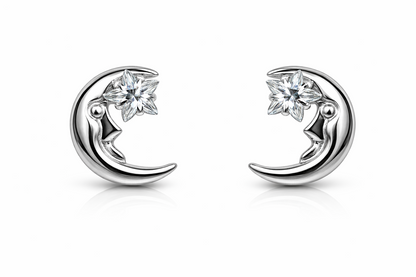 14k Yellow Gold Moon and Star Stud Earrings