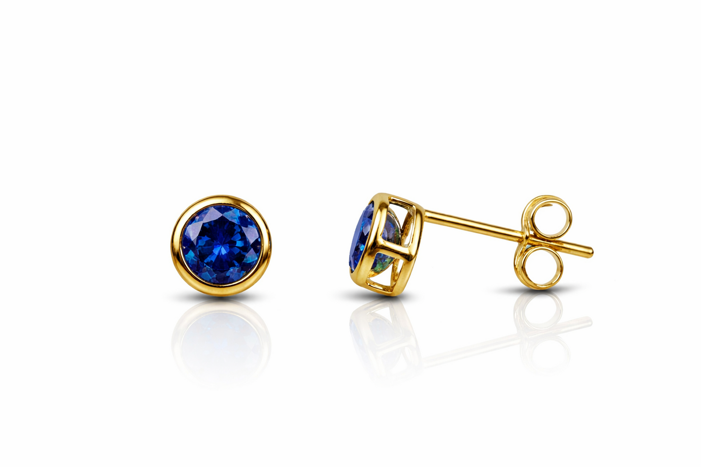 14K Round Bezel Set 4mm Yellow Gold Birthstone Earrings