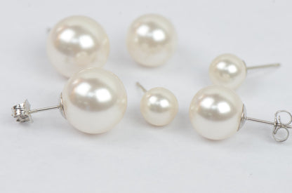 925 Solid Sterling Silver Beautiful Classic White Swarovski Pearls Stud Earrings