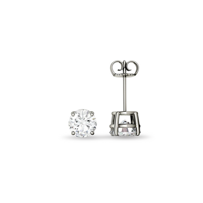 925 Silver Classic Round Shape Moissanite Pushback Stud Earrings for Women