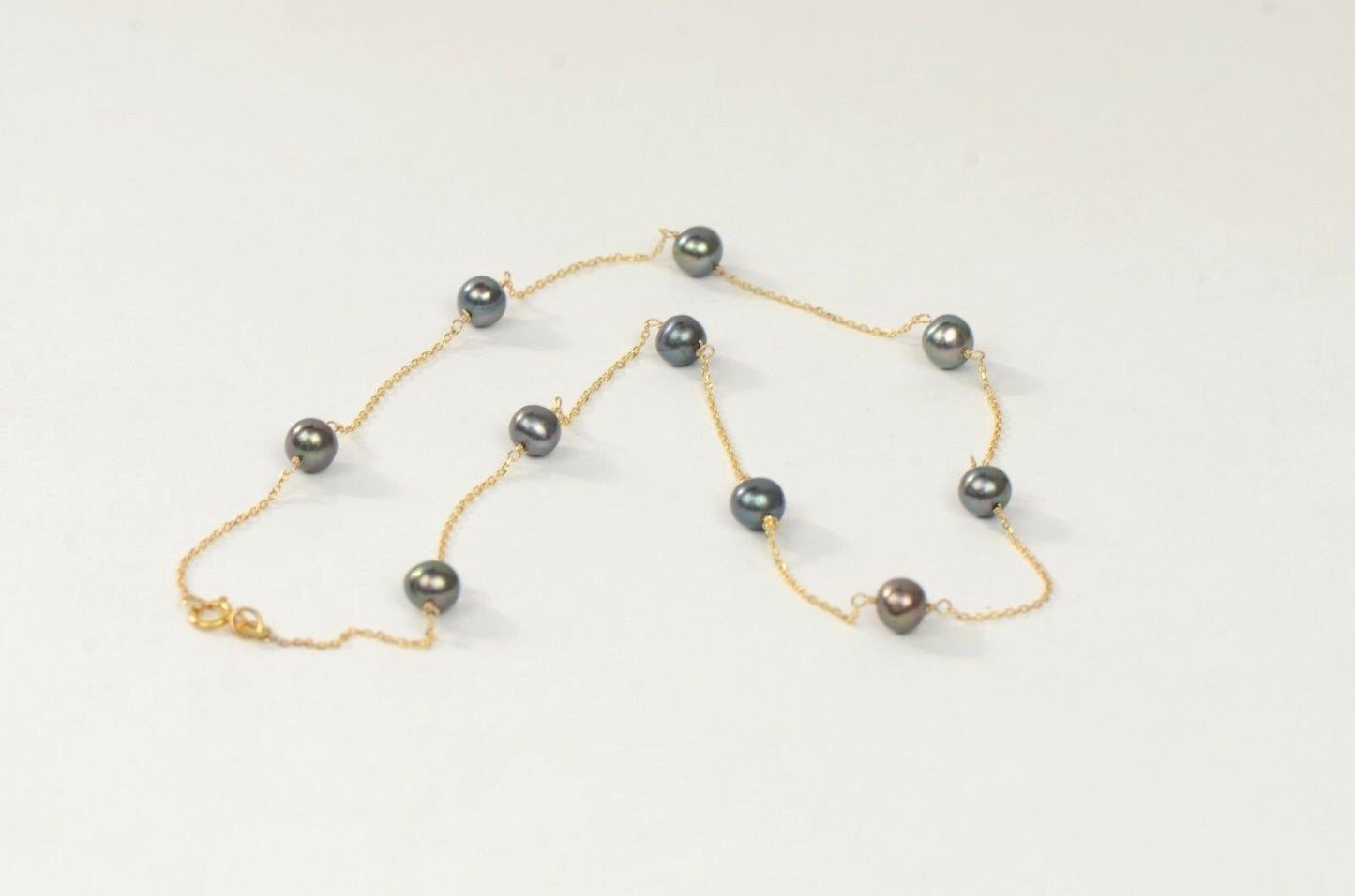 14k Yellow gold Freshwater Black Pearls by the yard 18" Necklace