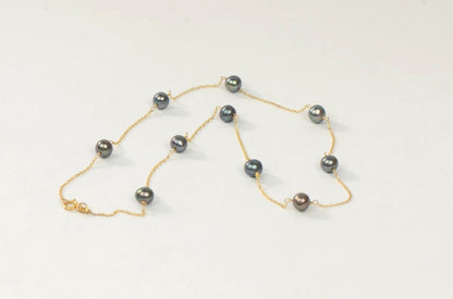 14k Yellow gold Freshwater Black Pearls by the yard 18" Necklace