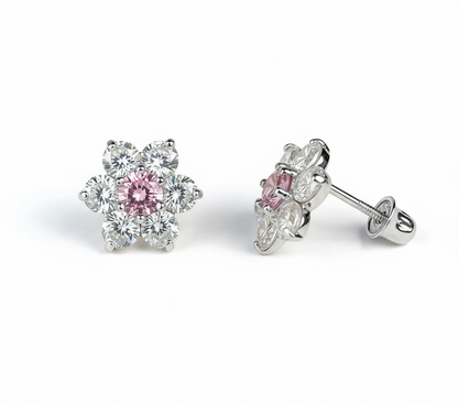 14k White Gold Beautiful Flower Shaped Stud Screw Back Earrings for Women