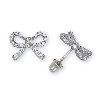 14K Yellow & White Gold Elegant Large Bow Studs Earrings for Women