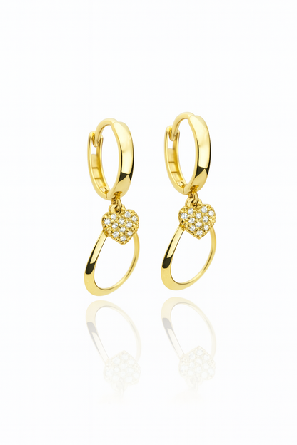 14k Yellow / White Gold Dangle CZ  Huggie Earrings