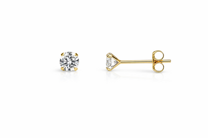 14k Yellow gold round clear CZ martini prong set stud earrings 1.5-10mm