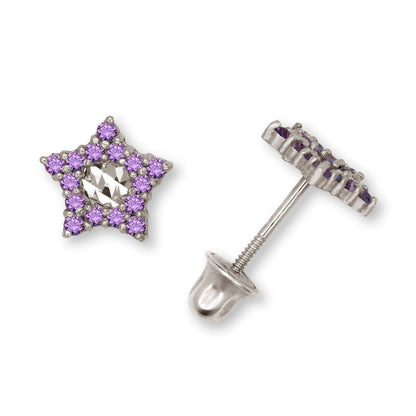 14K Yellow & White Gold Little Star CZ Earrings for Women