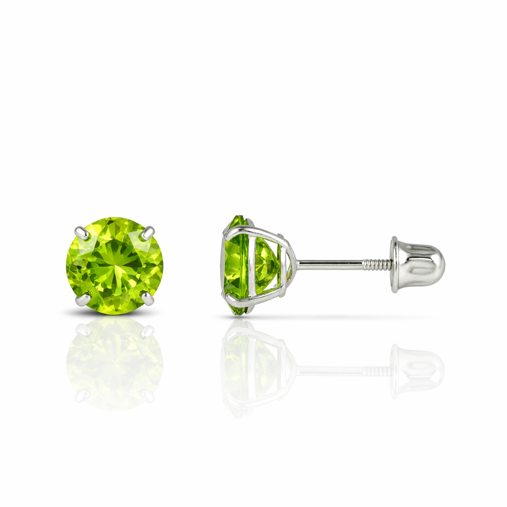 14K Solid White Gold 4mm Round Birthstone Stud Earrings with screw back