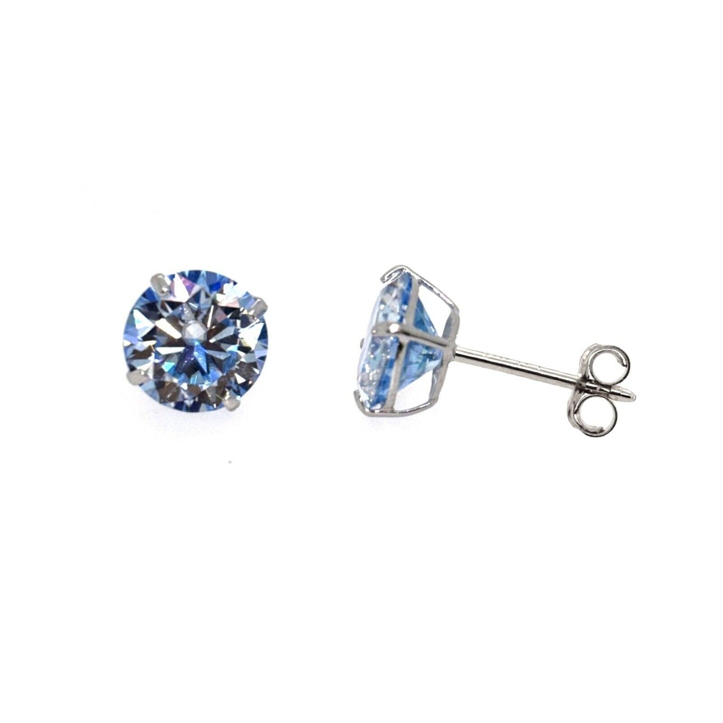 14K Gold GRA Certified D-VVS1 Ocean Blue Moissanite Push Back Studs Earrings