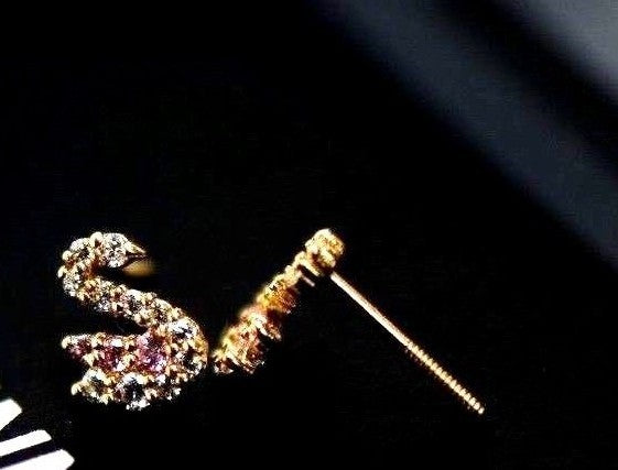 14k Solid White or Yellow Gold Swan Earrings with CZ