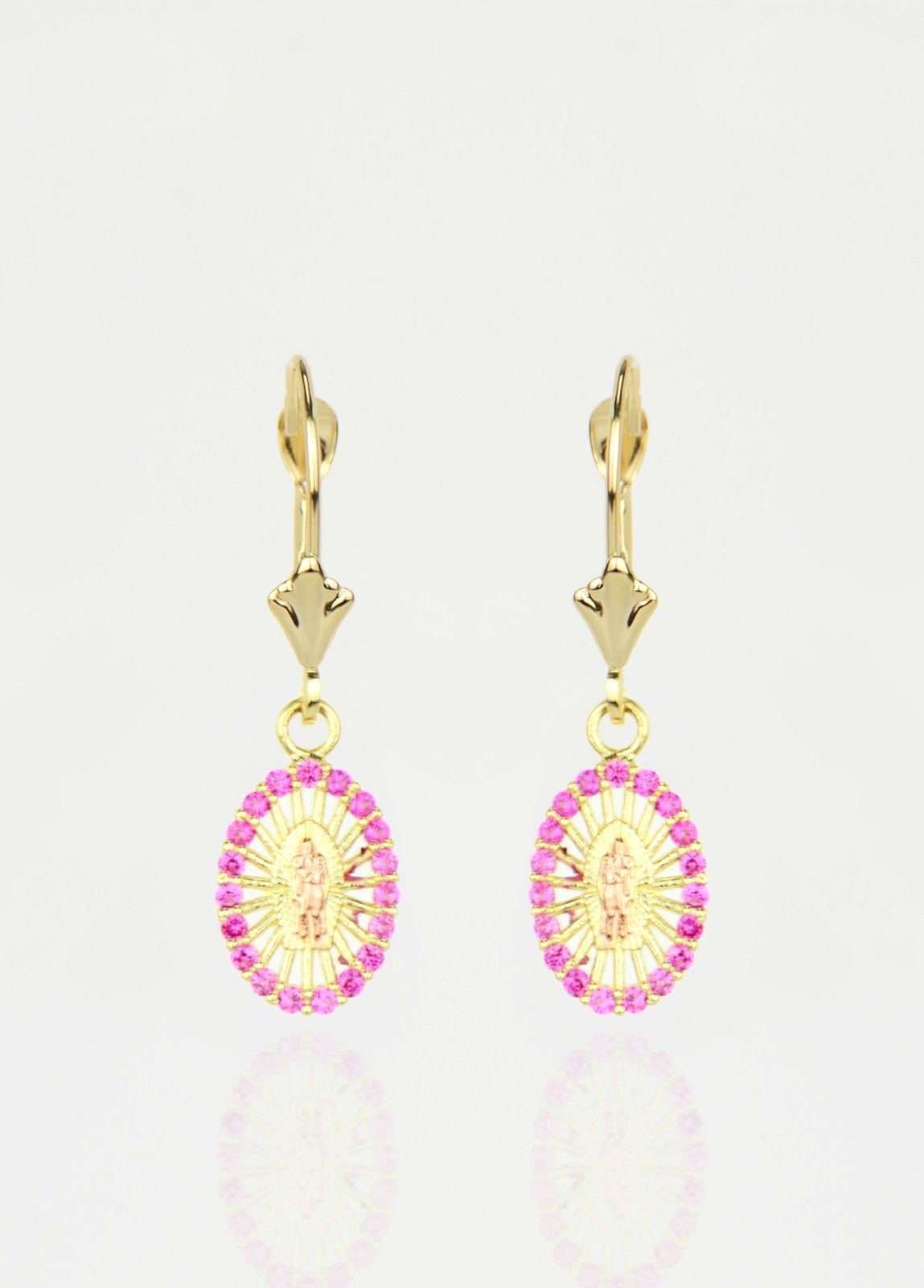 14k Yellow Gold CZ Guadalupe Oval Dangle Leverback Pierced Earrings