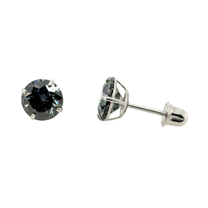 14K Gold GRA Certified D-VVS1 Round Grey Moissanite Screw Back Studs Earrings