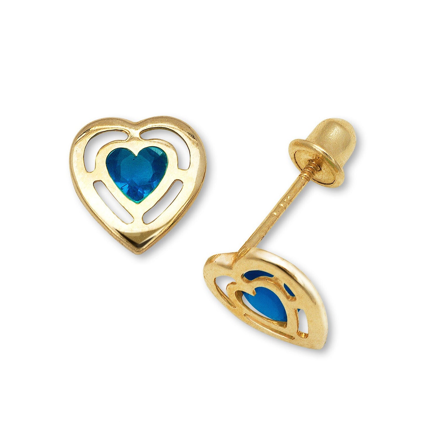 14k Yellow & White Gold CZ Open Heart Stud Earrings for Women