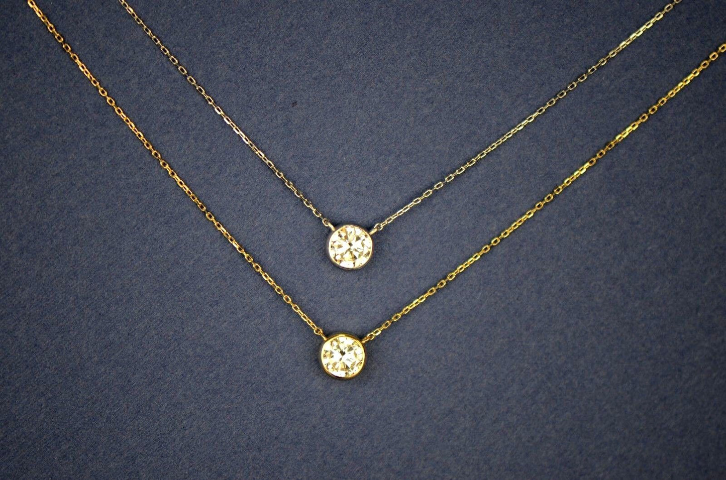 1ct Round Solitaire Pendant Necklace Bezel Set Chain 14K White or Yellow Gold