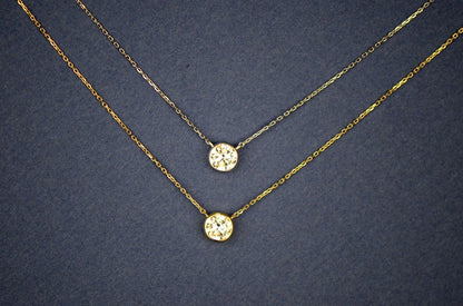 1ct Round Solitaire Pendant Necklace Bezel Set Chain 14K White or Yellow Gold