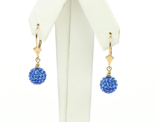 14K Yellow Gold Leverback Dangle Earrings with Genuine Czech Crystals