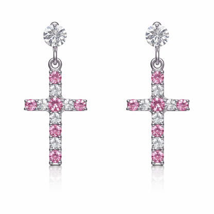 14K Yellow or White Gold Cubic Zirconia CZ Cross Dangle Earrings