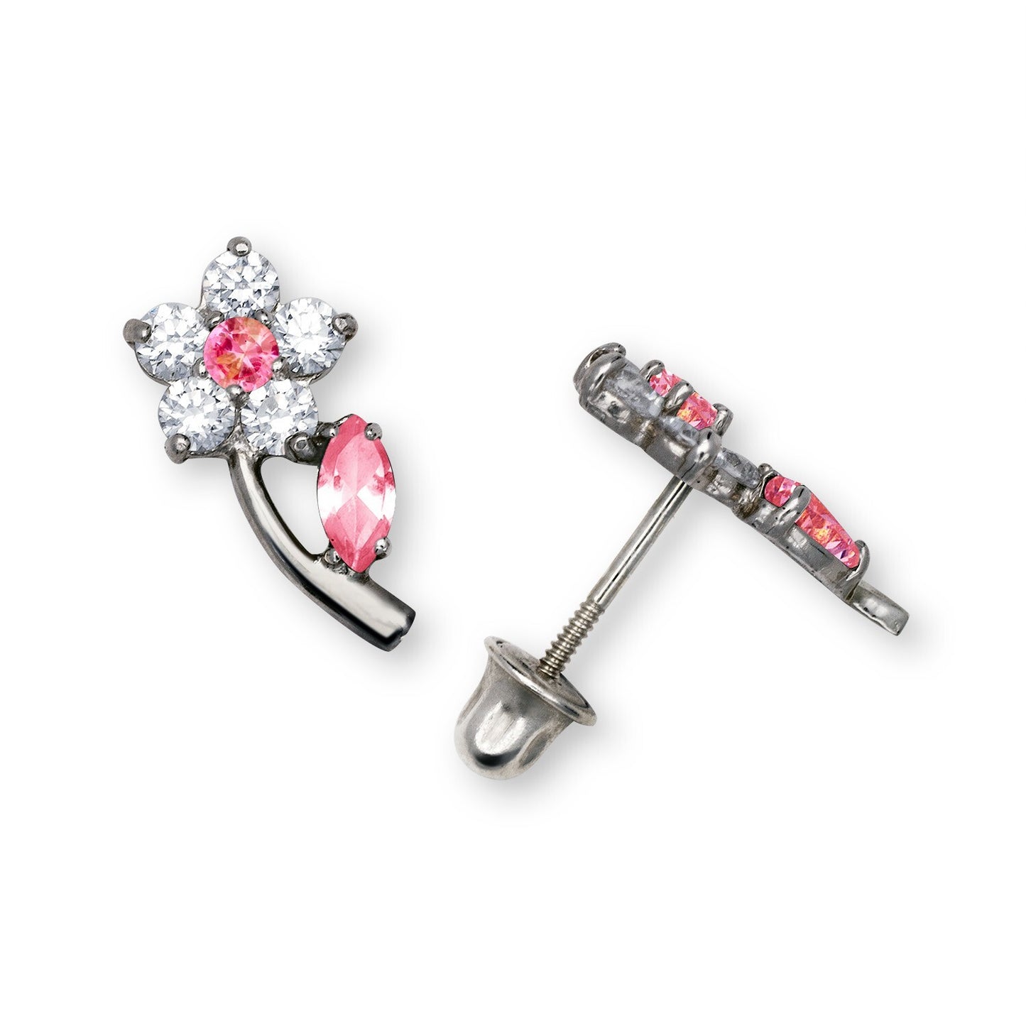 14K Yellow & White Gold Flower Shaped Beautiful Studs Earrings for Girls